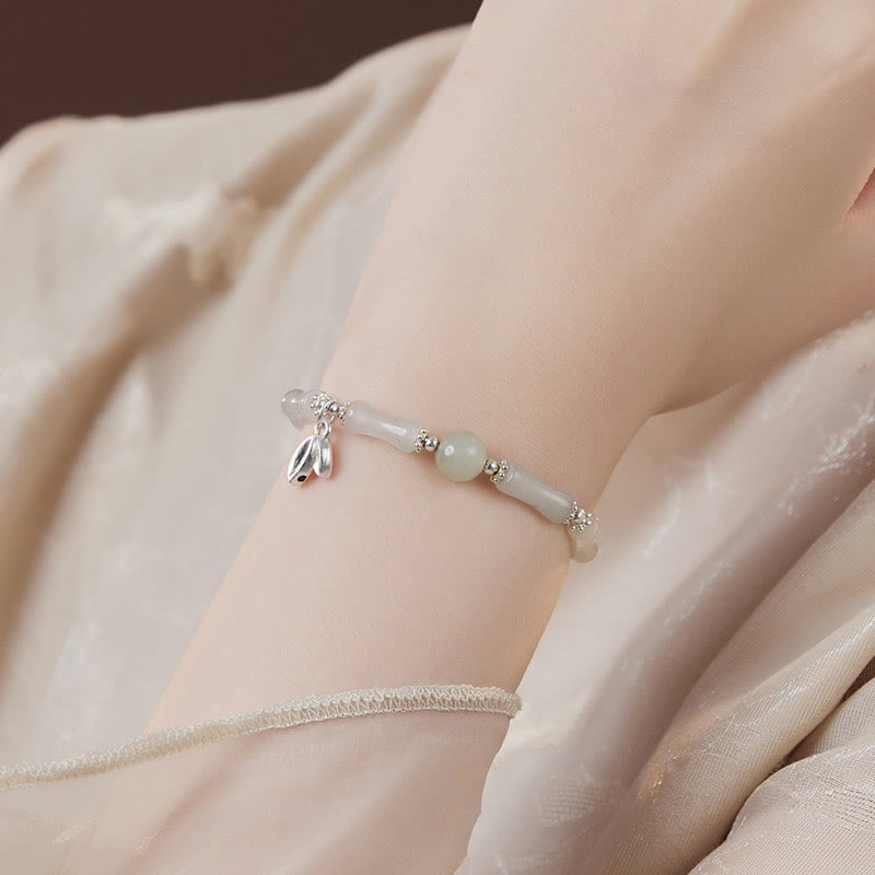 Buddha Stones 925 Sterling Silber Natur Tianshan Jade Bambus Charm Glücksarmband - image 6