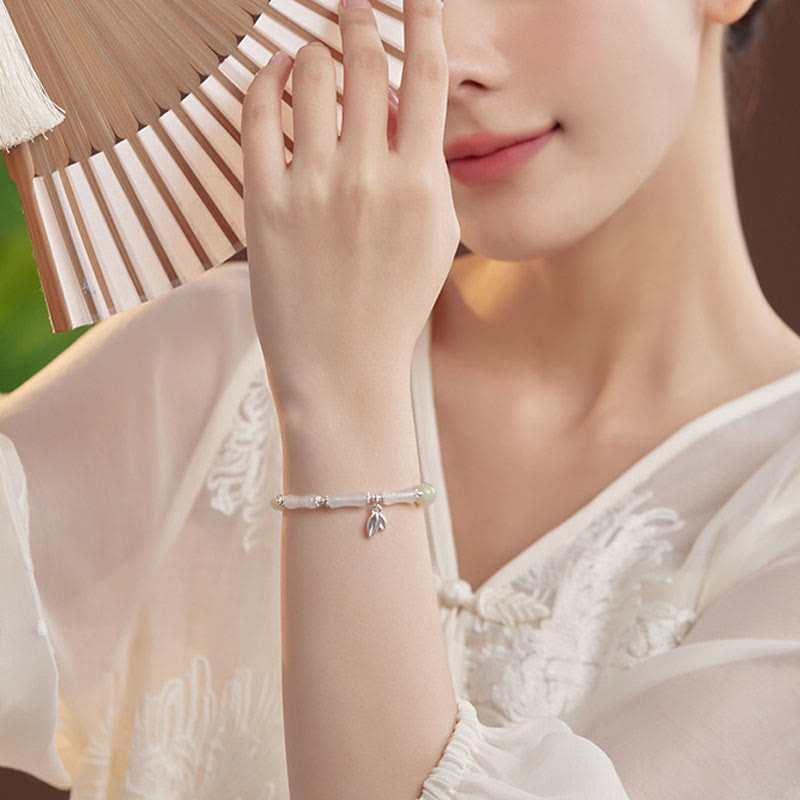 Buddha Stones 925 Sterling Silber Natur Tianshan Jade Bambus Charm Glücksarmband - image 3