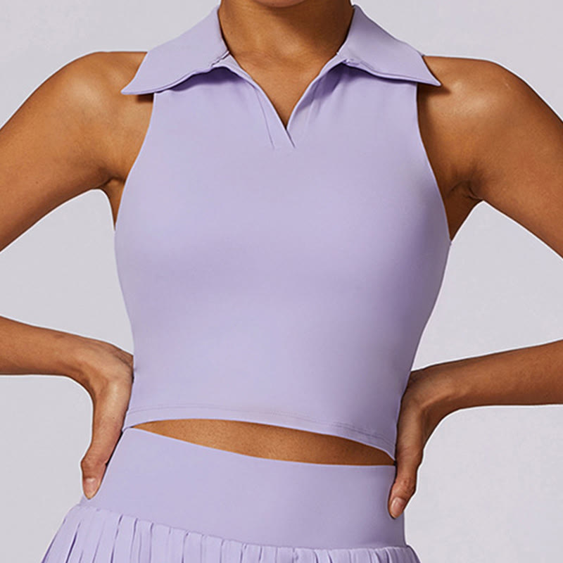 Buddha Stones Polokragen Kurzes Tanktop Tennisröcke Faltenshorts mit Tasche Sport Yoga Outfits - image 7