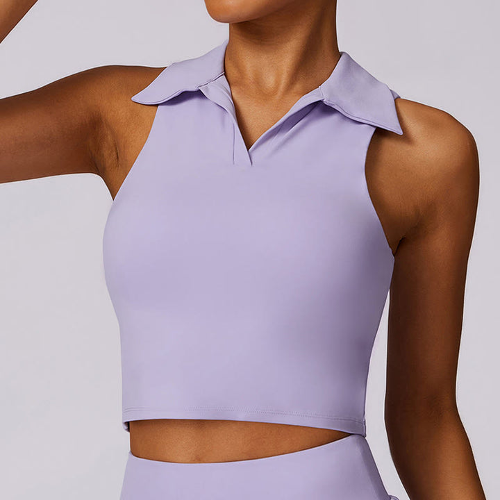 Buddha Stones Polokragen Kurzes Tanktop Tennisröcke Faltenshorts mit Tasche Sport Yoga Outfits - image 1