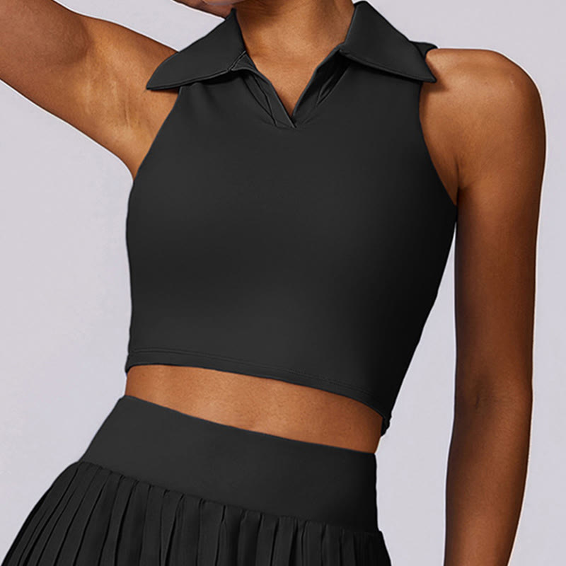 Buddha Stones Polokragen Kurzes Tanktop Tennisröcke Faltenshorts mit Tasche Sport Yoga Outfits - image 14