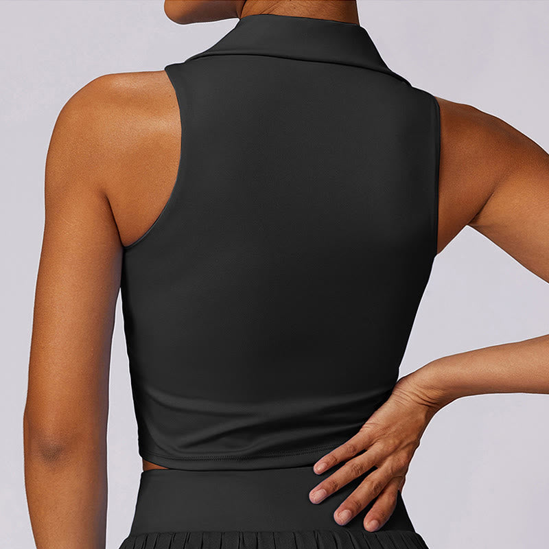 Buddha Stones Polokragen Kurzes Tanktop Tennisröcke Faltenshorts mit Tasche Sport Yoga Outfits - image 15