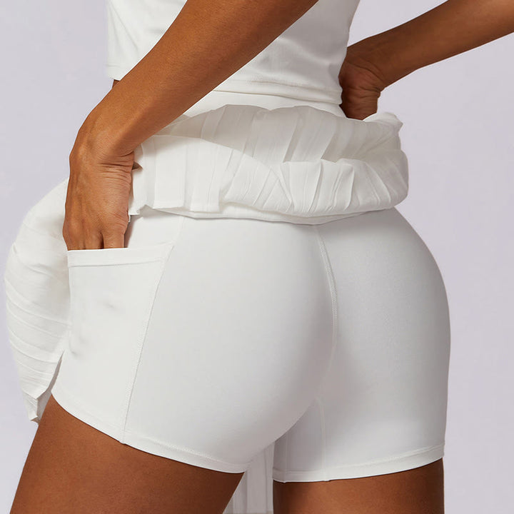 Buddha Stones Polokragen Kurzes Tanktop Tennisröcke Faltenshorts mit Tasche Sport Yoga Outfits - image 34