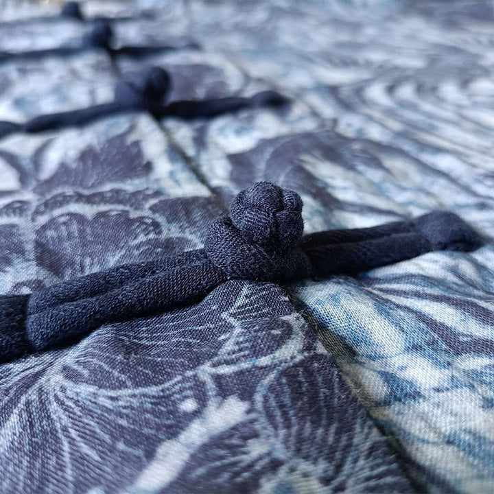 Buddha Stones Retro Blau Weiß Blumen Frosch-Knopf Design Langarm Ramie Leinen Jacke Hemd - image 9