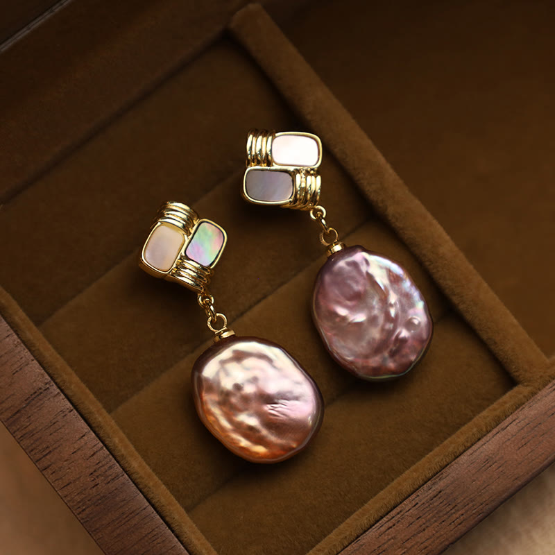 Buddha Stones 925 Sterling Silber Ohrstecker Kupfer vergoldet natürliche Barockperle Heilung Tropfenohrringe - Lila Barockperle (925 Sterling Silberpfosten) - image 0