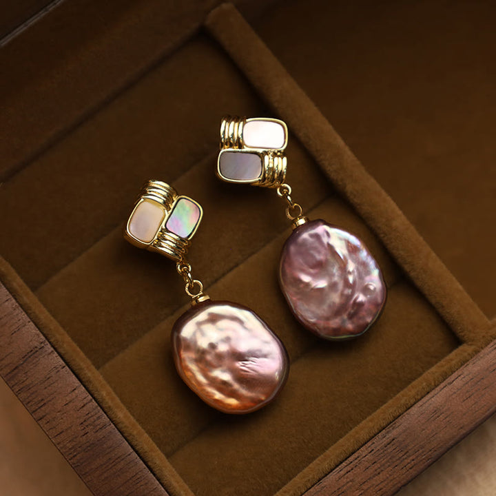 Buddha Stones 925 Sterling Silber Ohrstecker Kupfer vergoldet natürliche Barockperle Heilung Tropfenohrringe - Lila Barockperle (925 Sterling Silberpfosten) - image 0
