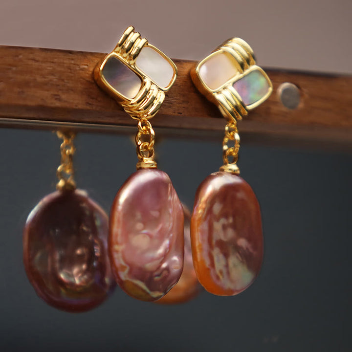 Buddha Stones 925 Sterling Silber Ohrstecker Kupfer vergoldet natürliche Barockperle Heilung Tropfenohrringe - image 2