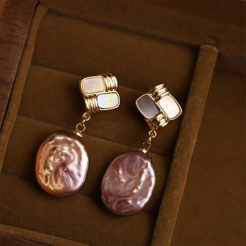 Buddha Stones 925 Sterling Silber Ohrstecker Kupfer vergoldet natürliche Barockperle Heilung Tropfenohrringe - image 1