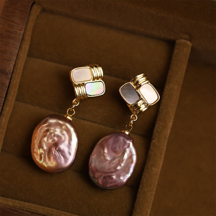 Buddha Stones 925 Sterling Silber Ohrstecker Kupfer vergoldet natürliche Barockperle Heilung Tropfenohrringe - image 1