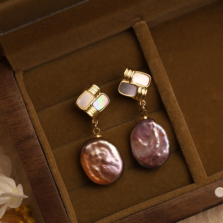 Buddha Stones 925 Sterling Silber Ohrstecker Kupfer vergoldet natürliche Barockperle Heilung Tropfenohrringe - image 4