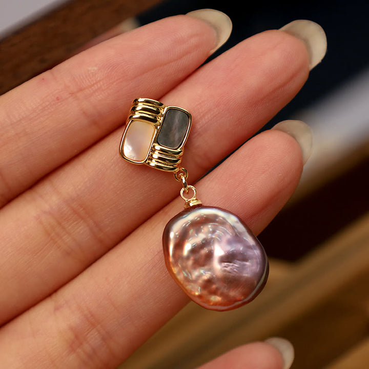 Buddha Stones 925 Sterling Silber Ohrstecker Kupfer vergoldet natürliche Barockperle Heilung Tropfenohrringe - image 5