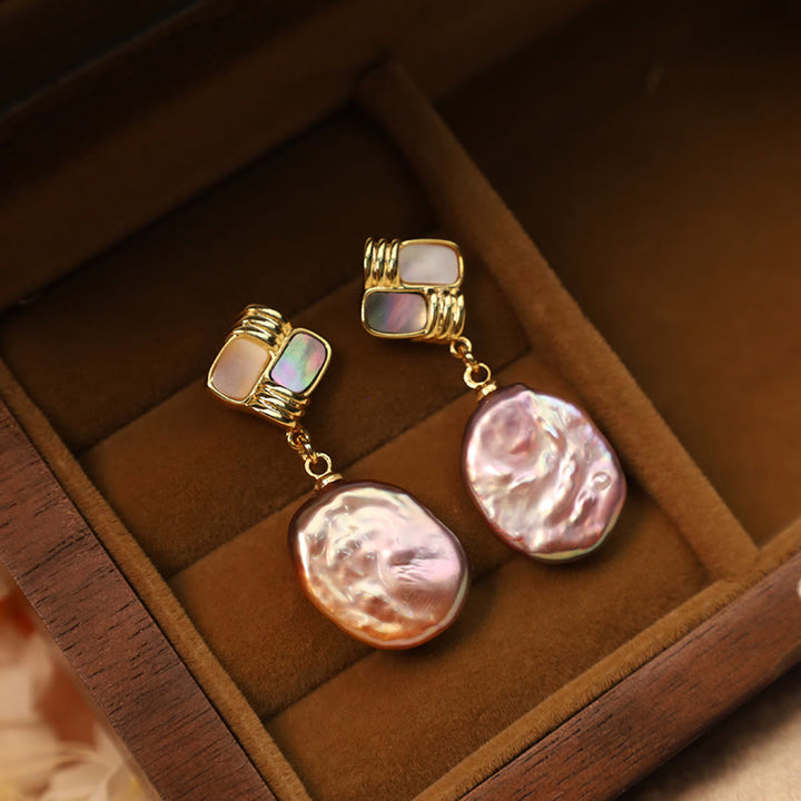 Buddha Stones 925 Sterling Silber Ohrstecker Kupfer vergoldet natürliche Barockperle Heilung Tropfenohrringe - image 3