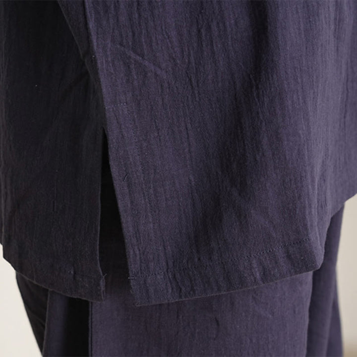 Buddha Stones 2-teiliges Set mit V-Ausschnitt, Dreiviertelärmeln, Hemd, Oberteil und Hose, Meditation, Zen, Tai Chi, Baumwoll-Leinen-Kleidung für Damen - image 16