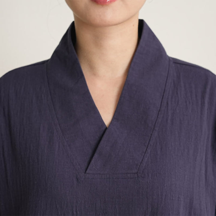 Buddha Stones 2-teiliges Set mit V-Ausschnitt, Dreiviertelärmeln, Hemd, Oberteil und Hose, Meditation, Zen, Tai Chi, Baumwoll-Leinen-Kleidung für Damen - image 14