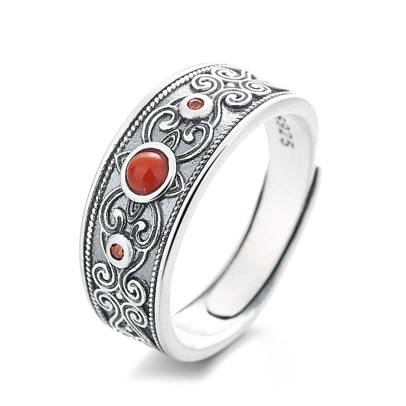 Ring mit Buddha-Steinen aus 925er Sterlingsilber mit eingebettetem rotem Achat und glückverheißenden Wolken für logisches Denken - Roter Achat 3,4 g (einstellbar) - image 4