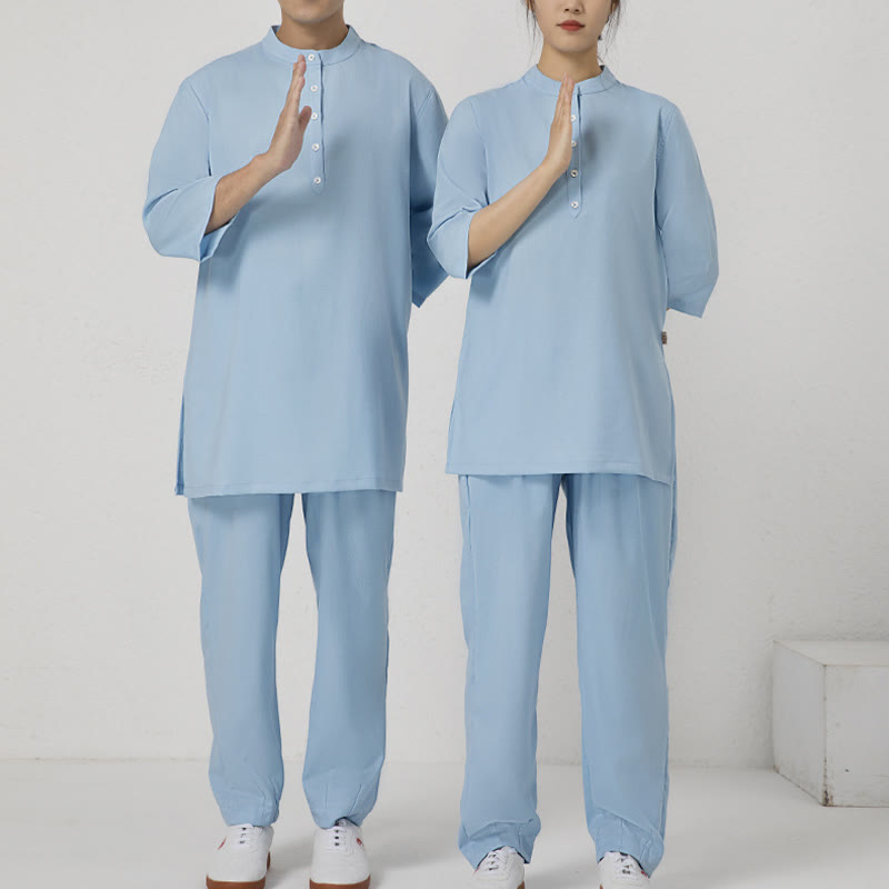 Buddha Stones 2-teiliges Set mit Knöpfen für Herren, Dreiviertelärmel, Hemd, Oberteil und Hose, Meditation, Zen, Tai Chi, Baumwoll-Leinen - image 8