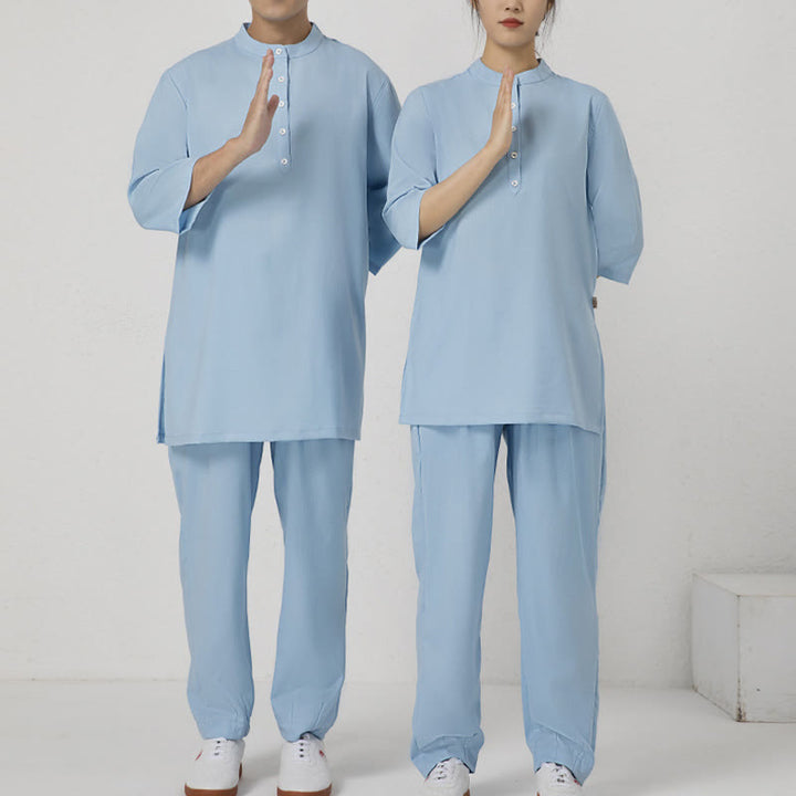 Buddha Stones 2-teiliges Set mit Knöpfen für Herren, Dreiviertelärmel, Hemd, Oberteil und Hose, Meditation, Zen, Tai Chi, Baumwoll-Leinen - image 8