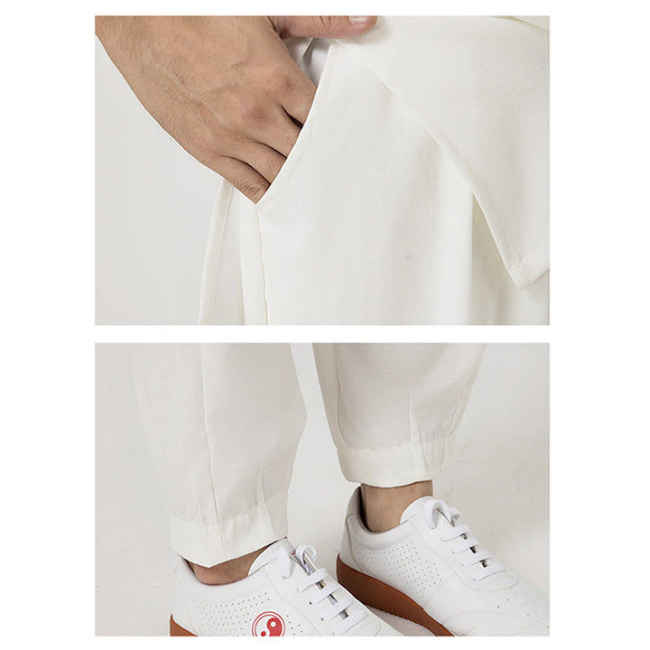 Buddha Stones 2-teiliges Set mit Knöpfen für Herren, Dreiviertelärmel, Hemd, Oberteil und Hose, Meditation, Zen, Tai Chi, Baumwoll-Leinen - image 6