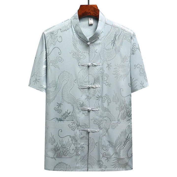 Buddha-Steine, Drachenmuster, Tang-Anzug, Hanfu, traditionelle Uniform, kurzärmeliges Oberteil und Hose, Kleidung für Herren - image 2