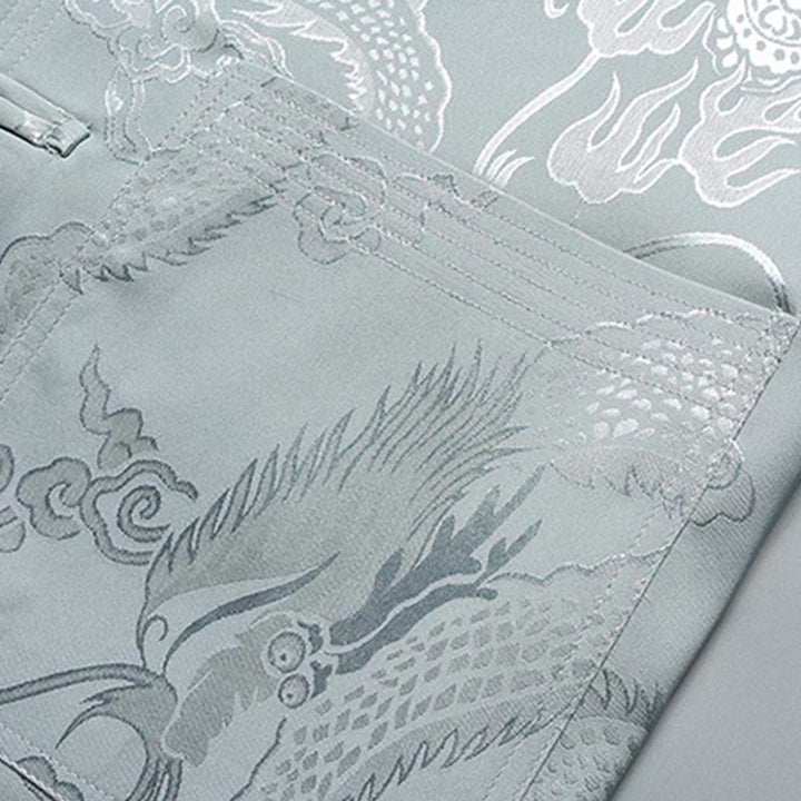 Buddha-Steine, Drachenmuster, Tang-Anzug, Hanfu, traditionelle Uniform, kurzärmeliges Oberteil und Hose, Kleidung für Herren - image 5