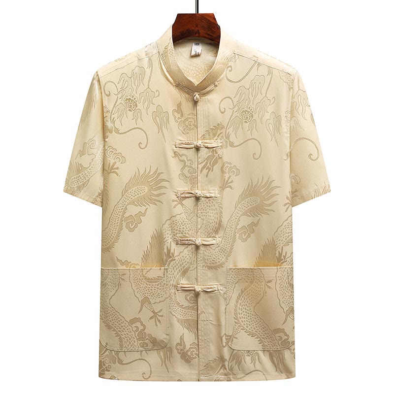 Buddha-Steine, Drachenmuster, Tang-Anzug, Hanfu, traditionelle Uniform, kurzärmeliges Oberteil und Hose, Kleidung für Herren - image 14