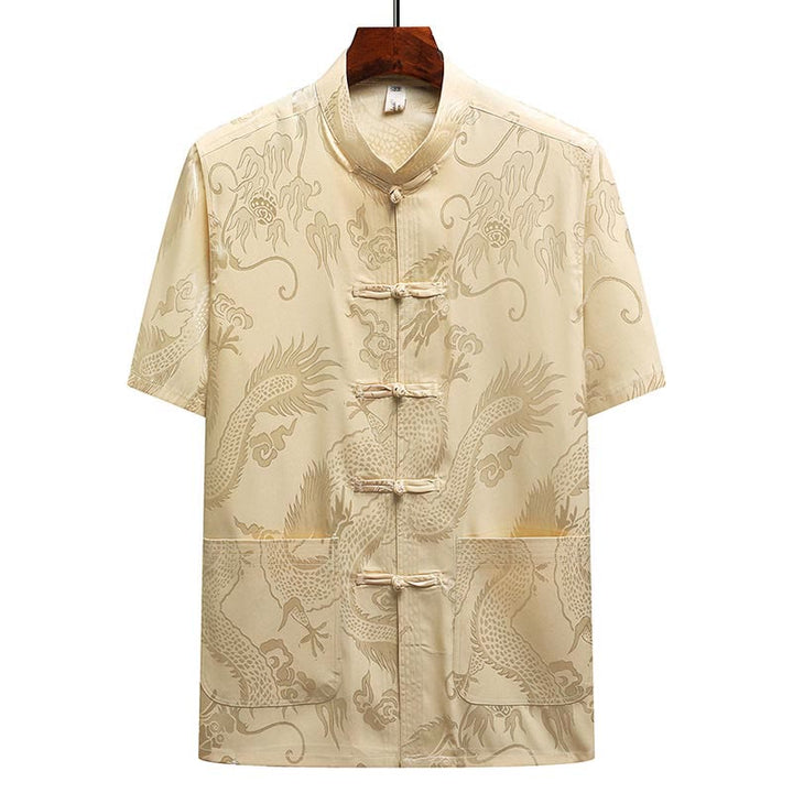 Buddha-Steine, Drachenmuster, Tang-Anzug, Hanfu, traditionelle Uniform, kurzärmeliges Oberteil und Hose, Kleidung für Herren - image 14