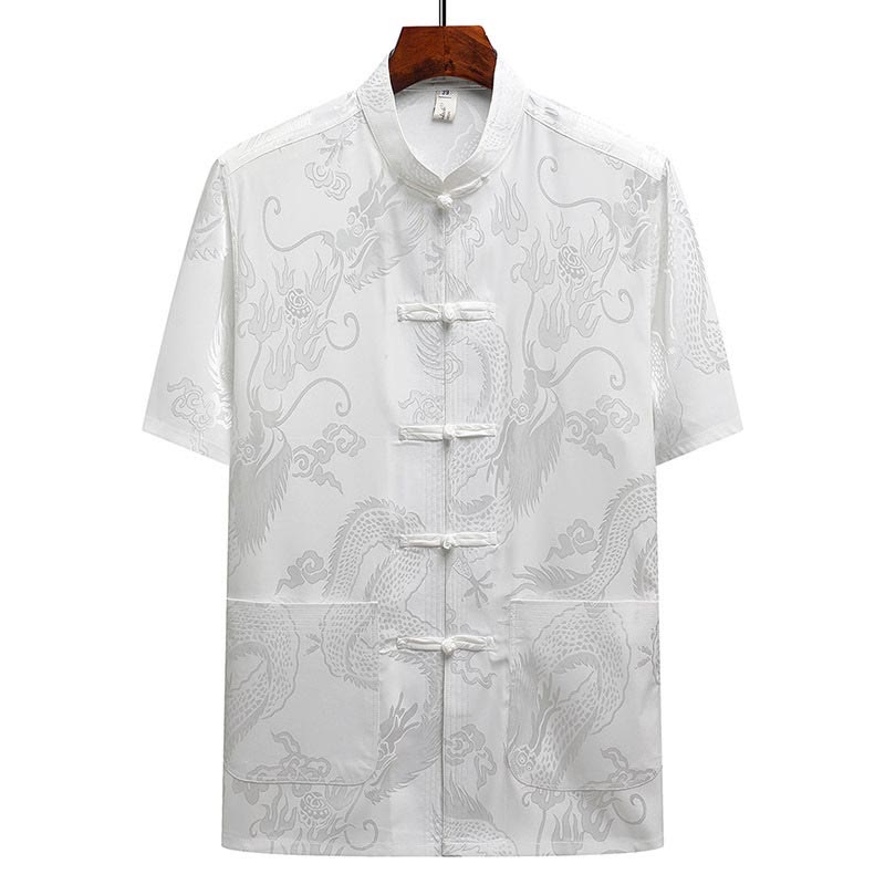 Buddha-Steine, Drachenmuster, Tang-Anzug, Hanfu, traditionelle Uniform, kurzärmeliges Oberteil und Hose, Kleidung für Herren - image 17