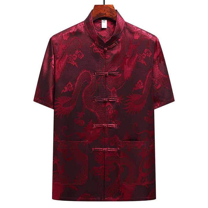 Buddha-Steine, Drachenmuster, Tang-Anzug, Hanfu, traditionelle Uniform, kurzärmeliges Oberteil und Hose, Kleidung für Herren - image 20