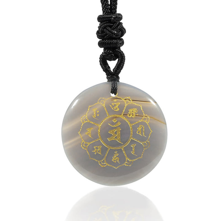 Buddha-Steine Om Mani Padme Hum Natur verschiedene Kristalle schwarzer Obsidian Stärke Halskette Anhänger