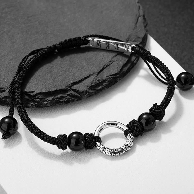 Buddha Stones 925 Sterling Silber Schwarzer Onyx Peace Schnalle Schutzarmband - image 1