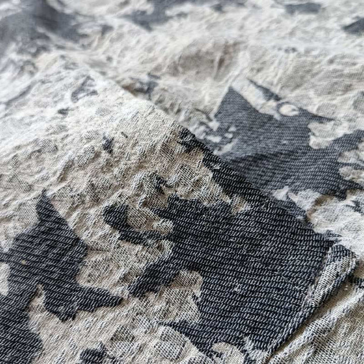 Buddha Stones Schwarz-Grau-Druck Froschknopf-Design Langärmliges Baumwoll-Leinen-Jackenhemd mit Taschen - image 9