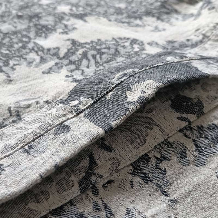 Buddha Stones Schwarz-Grau-Druck Froschknopf-Design Langärmliges Baumwoll-Leinen-Jackenhemd mit Taschen - image 12