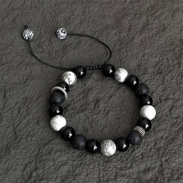 Buddha Stones Vintage Lavastein Schwarzer Obsidian Picasso Jaspis Perlen Stützseil Armband