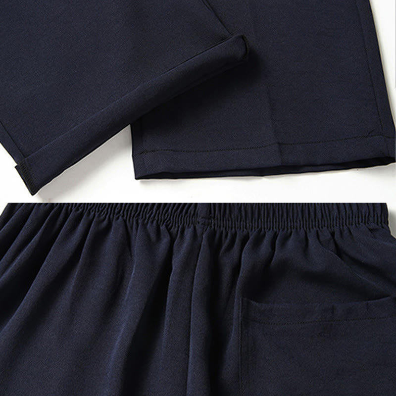 Buddha-Steine, Fu-Charakter, chinesische Knotenstickerei, Tang-Anzug, traditionelle kurzärmelige Oberteile und Hosen, Kleidung für Herren - image 14