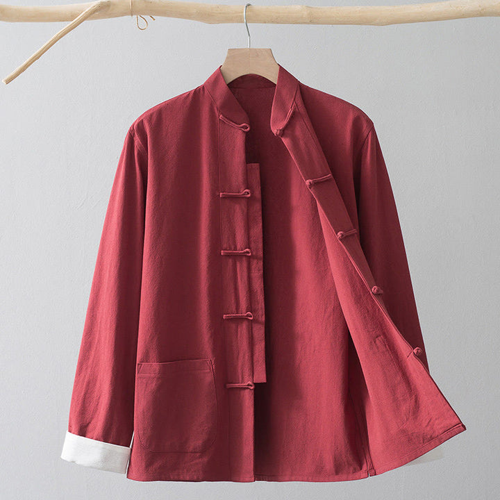 Buddha Steine Frosch-Knopf Chinesischen Tang Anzug Hemd Baumwolle Leinen Männer Jacke Kleidung - Rotes Hemd & weißer Froschknopf - US/ UK/AU44,EU54 (4XL) - image 14