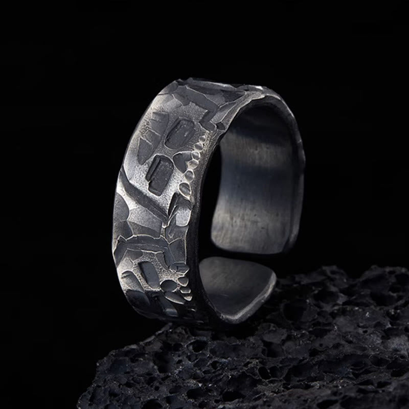 Buddha Stones 999 Sterling Silber Skelett Muster Handgemachter Segensring - image 1