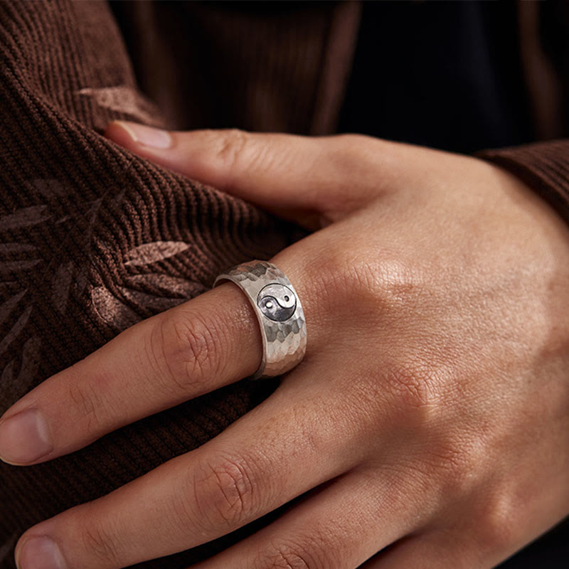 Buddha-Steine, handgefertigt, 999 Sterlingsilber, Yin Yang Bagua Symbol, Harmonie, verstellbarer Ring - image 8