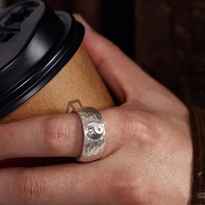 Buddha-Steine, handgefertigt, 999 Sterlingsilber, Yin Yang Bagua Symbol, Harmonie, verstellbarer Ring - image 3