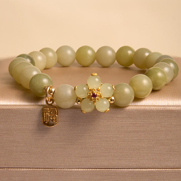Buddha-Steine, grüne Jade, Blume, Fu-Charm, Glücksarmband - image 3