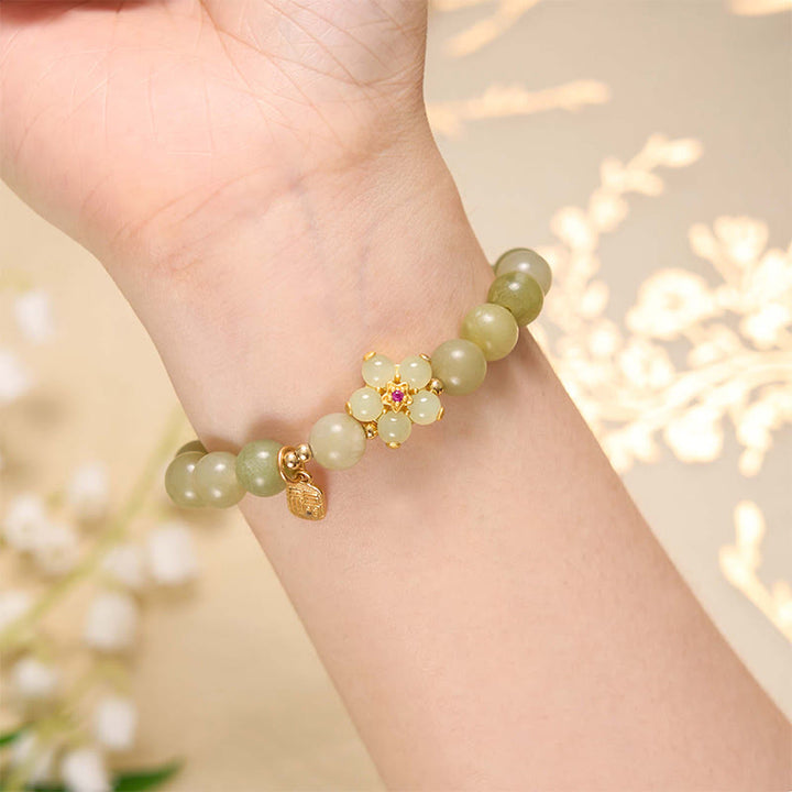 Buddha-Steine, grüne Jade, Blume, Fu-Charm, Glücksarmband - image 4