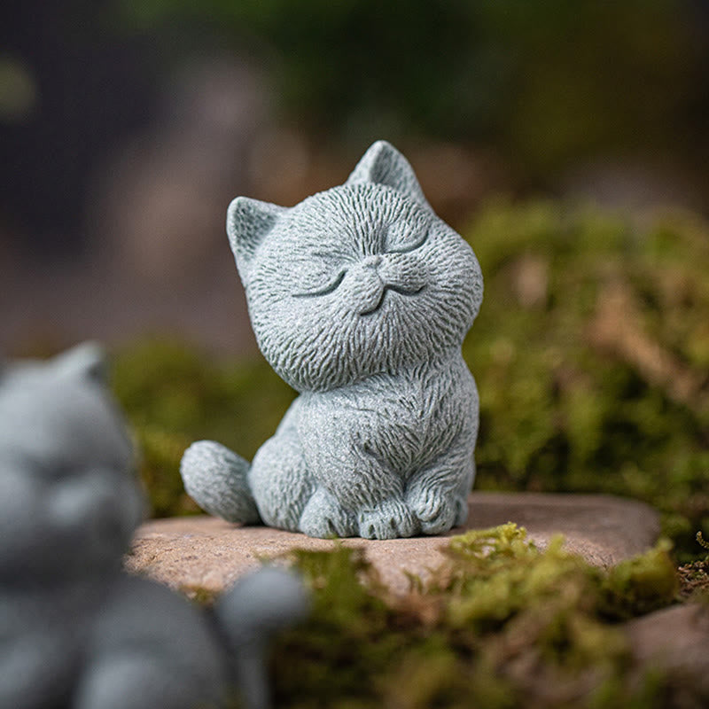 Buddha-Steine, kleine Katze, für Zuhause, Tee-Haustier, Figur, Schreibtisch-Dekoration - Katze mit geschlossenen Augen, 5,6 x 5 x 7,2 cm - image 1
