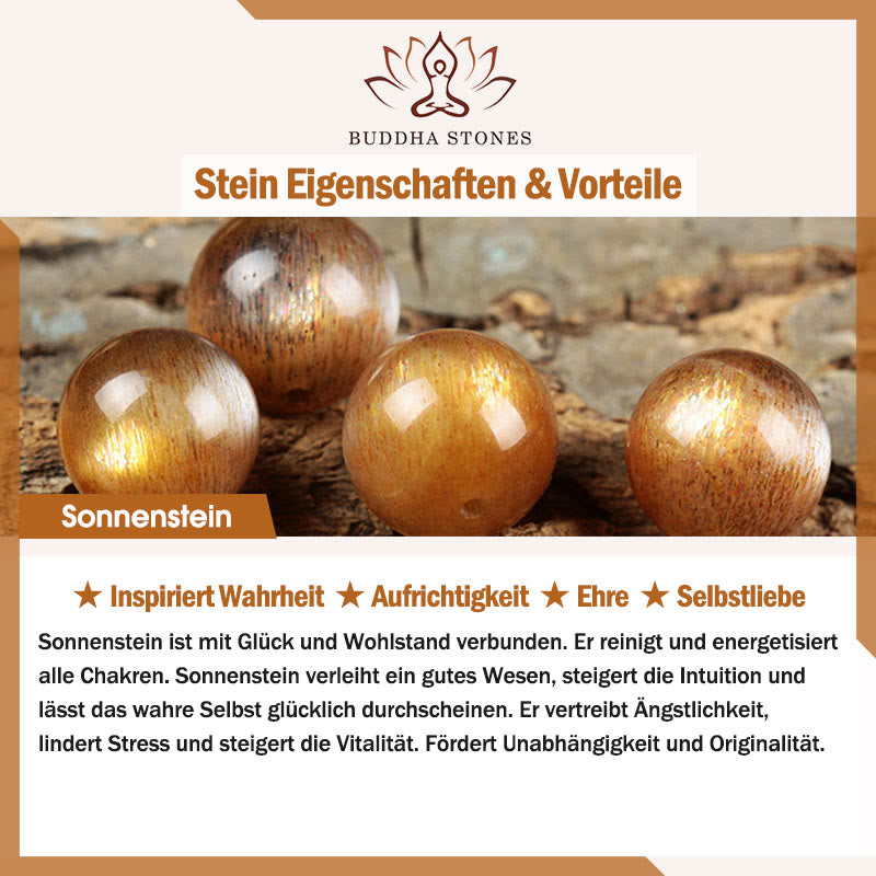 Buddha Stones Sonnenstein Erdbeerquarz Kristall Positives Armband