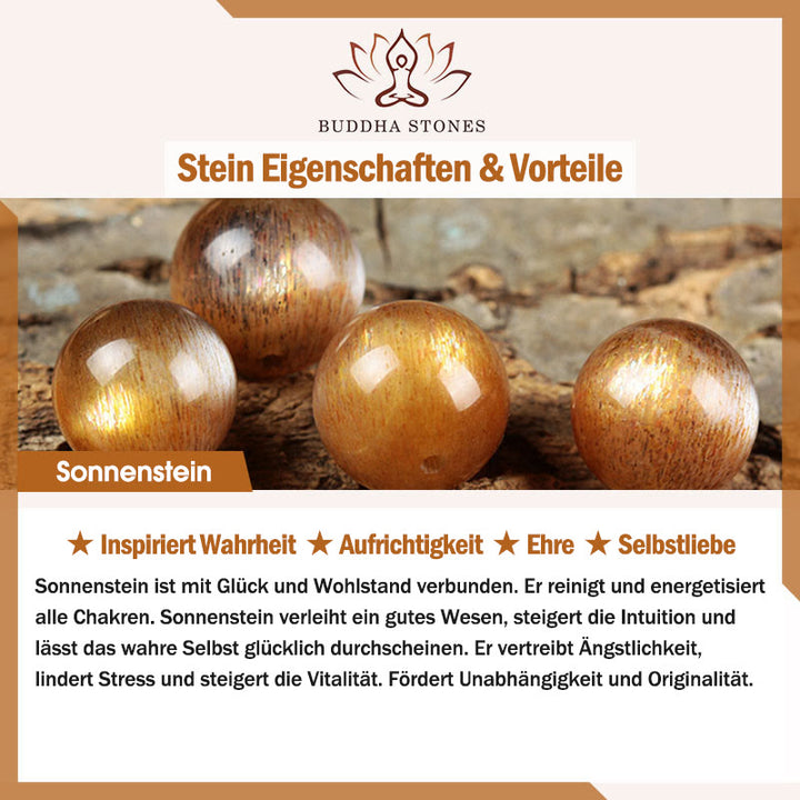 Buddha Stones Sonnenstein Erdbeerquarz Kristall Positives Armband