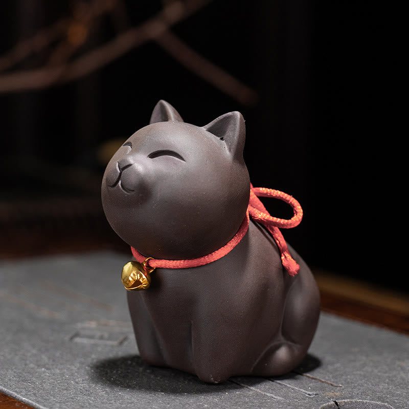 Buddha Steine Mini Schöne Katze Tee Haustier Lila Ton Figur Schreibtisch Dekoration - Katze sitzend 8*4,5*7,5cm - image 4