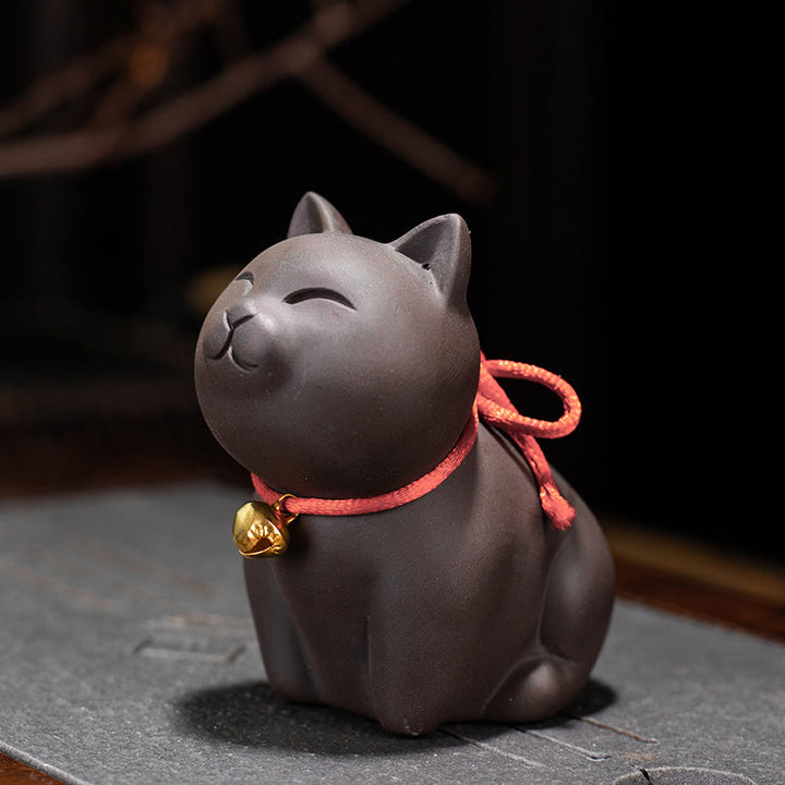 Buddha Steine Mini Schöne Katze Tee Haustier Lila Ton Figur Schreibtisch Dekoration - Katze sitzend 8*4,5*7,5cm - image 4