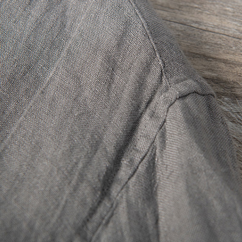 Buddha Stones Einfarbig Kurzarm Halbknopf Hemd Baumwollleinen Herren Kleidung - image 7