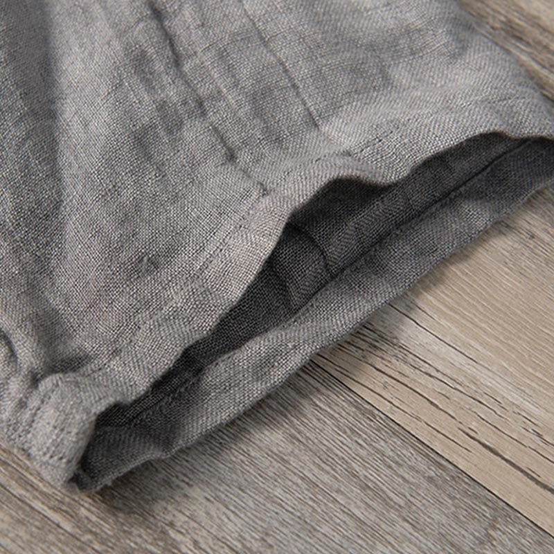 Buddha Stones Einfarbig Kurzarm Halbknopf Hemd Baumwollleinen Herren Kleidung - image 8