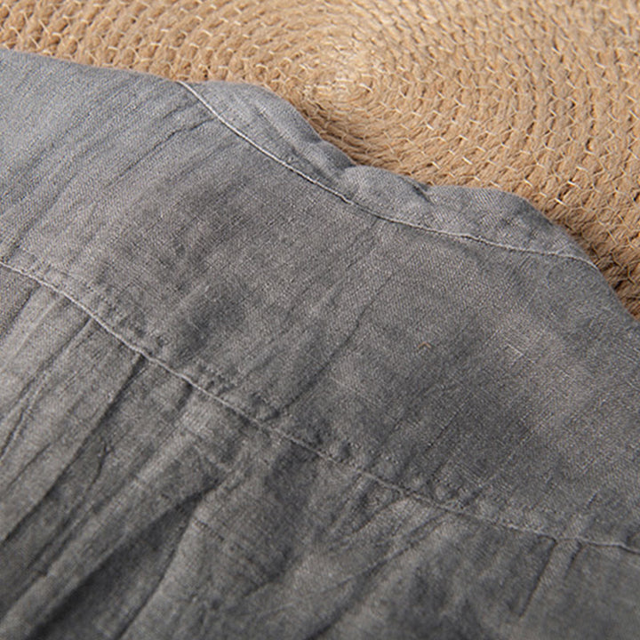 Buddha Stones Einfarbig Kurzarm Halbknopf Hemd Baumwollleinen Herren Kleidung - image 4