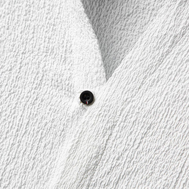 Buddha Stones 2-teiliges Herren-Set mit einfarbiger Textur, Knopfleiste, halblangen Ärmeln, Hemd und Hose - image 5