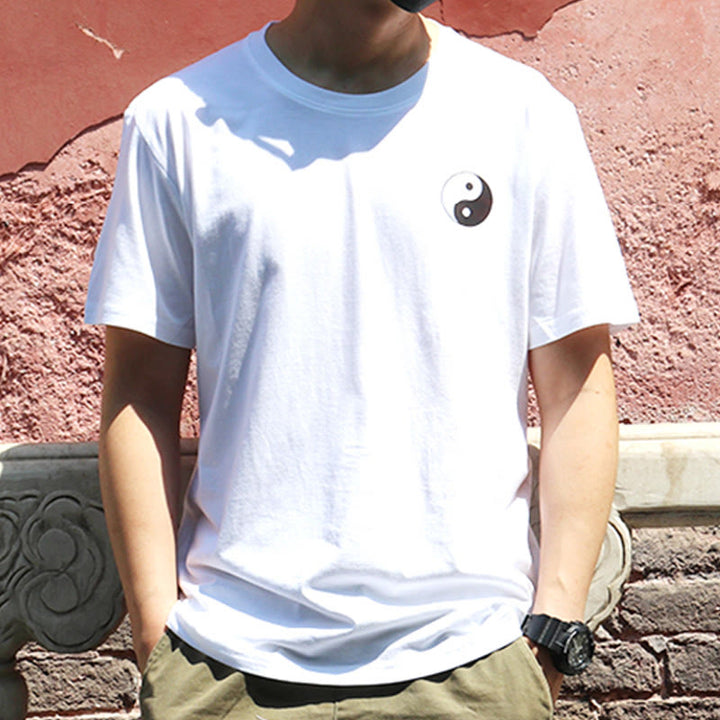 Buddha Stones Herren Sommer-T-Shirt aus Baumwolle mit Rundhalsausschnitt und kurzen Ärmeln, Yin Yang - Weiß - US/ UK/AU42,EU52 (3XL) - image 8